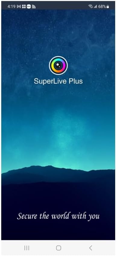 SuperLive Plus mobile application splash screen with 'Secure the world with you' motto