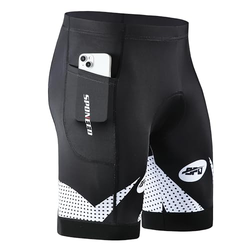 sponeed Shorts de ciclismo masculinos com bolsos acolchoados, Bolso branco, M