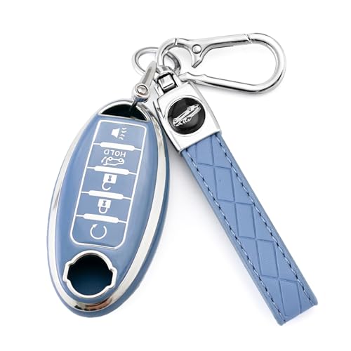 Key Fob Cover Case for Nissan Rogue Altima Accessories Fits 5-Button Key | TPU Protector Shell for Sentra Pathfinder Maxima Murano Titan Armada Kicks with Keychain - 5 Buttons Blue