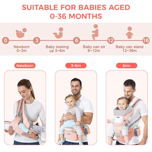 Image of SNOWIE SOFT 6 in 1 Baby Carrier Hip Seat Travel Kangaroo Hip Seat with Detachable Belt Multifunctional Seats with Storage Design Travel Adjustable Baby Carrier for 0-3 Years Old