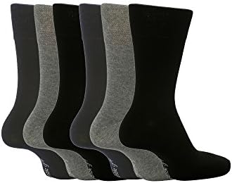 6 Pairs Sockshop Men's Gentle Grip cotton rich Socks 7-12 usa Plain Colours (Greys MGG101)