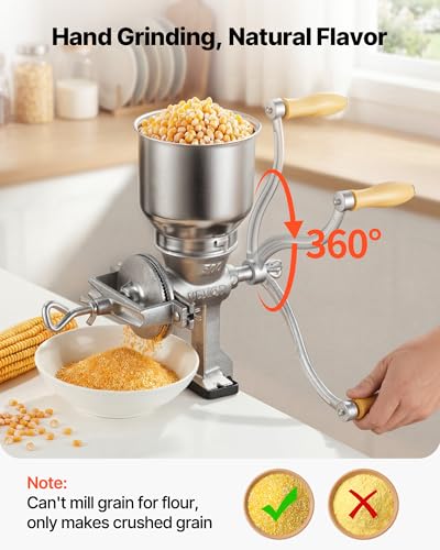 Image of VEVOR Manual Grain Mill with High Hopper, Hand-Crank Corn Grinder, Heavy Duty Cast Iron Wheat Grinding Mill with Stable Table Clamp for Grains Spices Coffee Beans Nuts