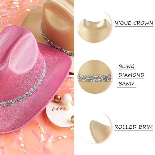 Image of Cowboy Hat for Women Bling Diamond Party Disco Cowgirl Hat | Shimmery Finish, Adjustable Strap Inside, Western Birthday Party, Music Festival and Concerts, Cowboy Costumes Accessories