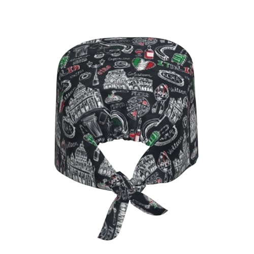 Image of Working Cap Scrub Cap with Sweatband Adjustable Unisex Women Tie Back Hat Nurse Surgical Caps