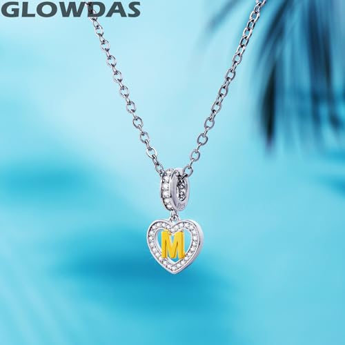 Image of GLOWDAS 18K Gold Plated Letter Charms Initial A to Z Necklace Pendant, 925 Sterling Silver CZ Heart Dangle Alphabet Beads fit European DIY Bracelet, Gifts for Valentiens /Christmas /Family
