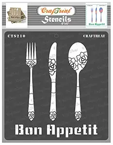 Stencil - Bon Appetit | Reusable Painting Template for Art and Craft, Mixed Media, Wall Painting, Home Decor, DIY Albums, Card Making and Fabric Painting, 6