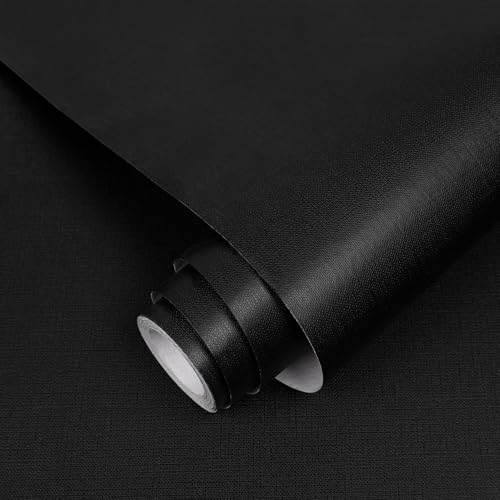 Image of Premium Black Textured Wallpaper -Self Adhesive Eco Friendly Wall Coverings, Waterproof Peel and Stick Wall Stickers for Bedroom, Kitchen, Living Room & Hotel (45X300CM)