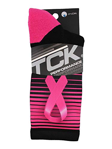 TCK Sublimated Pink Ribbon Breast Cancer Awareness Crew Socks with Stripes for Football Basketball Lacrosse Boys Girls Men3