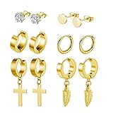 Orecchini Uomo Oro Cerchio Orecchini Acciaio Chirurgico 6 Coppia Orecchini Cerchio Oro Piccoli Punto Luce Orecchini Piercing Cross Orecchini Set Orecchini Pendenti per Uomini Donne