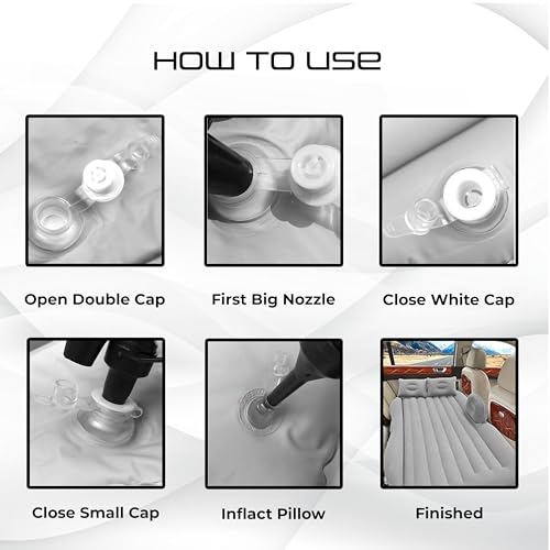 Image of amazon basics Inflatable Car Bed for Back Seat | Portable Travel Mattress with Air Pump and Pillows | Suitable for Kids Road Trips Camping and Outdoor Use | Grey