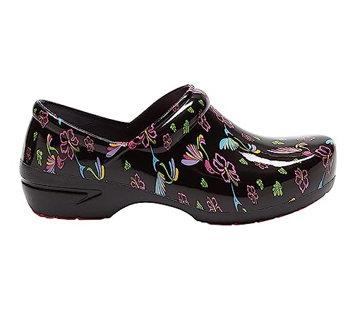 Image of Anywear SR Angel Slip Resistant Work Shoes for Women - Fluid Resistant Nursing Clogs - All Day Comfort Gardening, Nurse Clogs & Chef Shoes - Tropical Hummingbirds - 10 Women /8 Men
