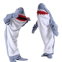 Afenau Shark Blanket Adults Kids, Shark Onesie with Buckle, Soft Cozy Shark Costume, Wearable Shark Sleeping Bag, Halloween Christmas Cosplay Costumes, for Friends Family