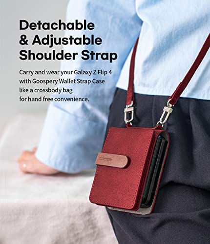 Goospery Wallet Case Compatible With Galaxy Z Flip 4 Case, Detachable Card Holder 2 Card Pocket Storage Premium Pu Leather Adjustable Cross-Body Strap Attached Earbud Cord Organizer, Burgandy #TOP3