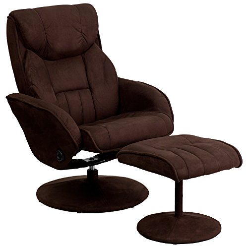 Flash Furniture Contemporary Multi-Position Recliner And Ottoman With Circular Wrapped Base In Brown Microfiber #TOP9