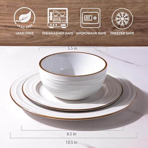 Image of GBHOME Ceramic Dinnerware Sets, 24 pcs Embossed Elegant Stoneware Plates and Bowls Sets, Housewarming Wedding Gift | Dishwasher & Microwave Safe | Dishes Set Service for 8