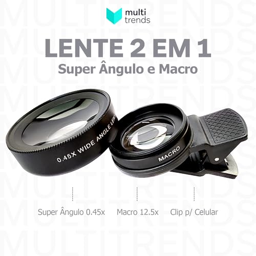 Lente para Celular Super Ângulo Amplo 0.45x Macro 12.5x Original, Lente 2 em 1