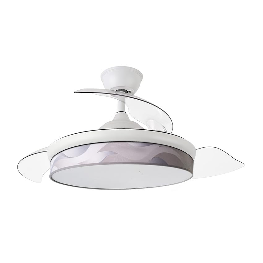 Ventilador DC 72W Blanco y Gris, 3 Aspas, 7200lm, 3000K/4000K/6000K, Control Remoto, Memoria y Temporizador - Ideal para frescura y confort.