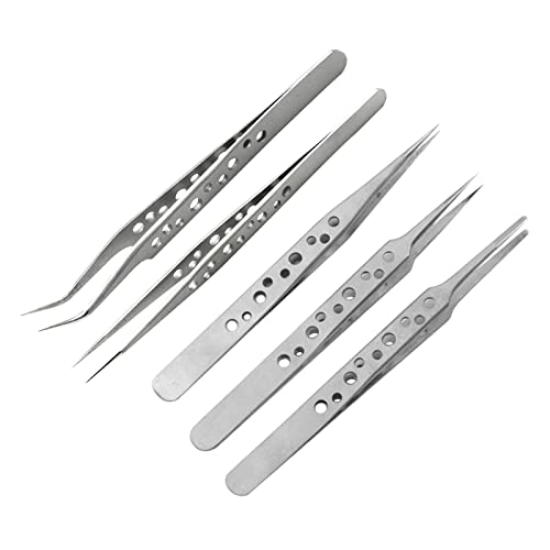 5Pack Professional High Stainless Steel Straight Tip Stainless Steel Forceps Phone Repair Hand Tool