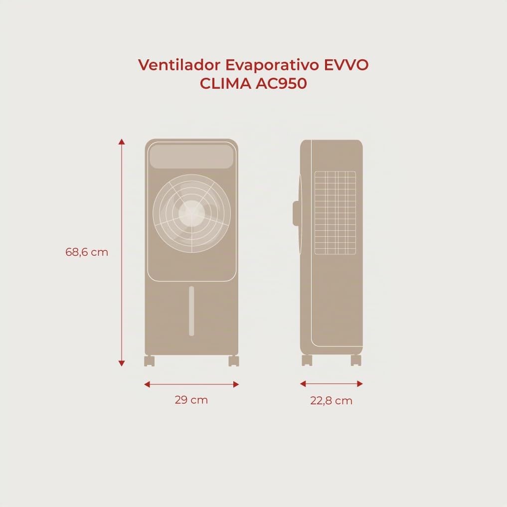 EVVO AC950 Raffreddatore d'aria portatile aria fredda senza installazione 12 velocità, funzione fredda con acqua e ghiaccio, pannello LED, telecomando, ventilatore a torre silenzioso
