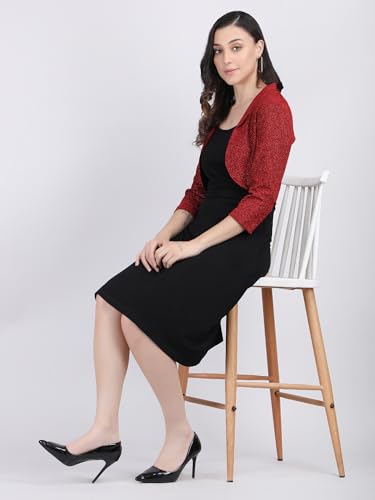 Image of Women's Short Stretchable Shrug with Collar Neckline