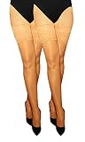Marilyn transparente halterlose Strümpfe mit 15 cm Spitze, 2er Pack, 20 Denier, Größe 40/42 (M/L), Farbe 2x beige