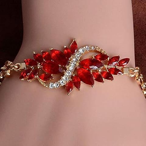 YERTTER Retro Female Jewelry Bangle Adjustable Fashion Style Rhinestones Charming Bracelet for Women Men Party Prom Vacation (Red) Cover