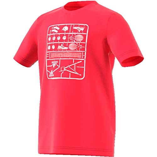 adidas Boys Tshirt Kids Young Graphic Tee Tennis Training Fashion (116/5-6 Years) Red