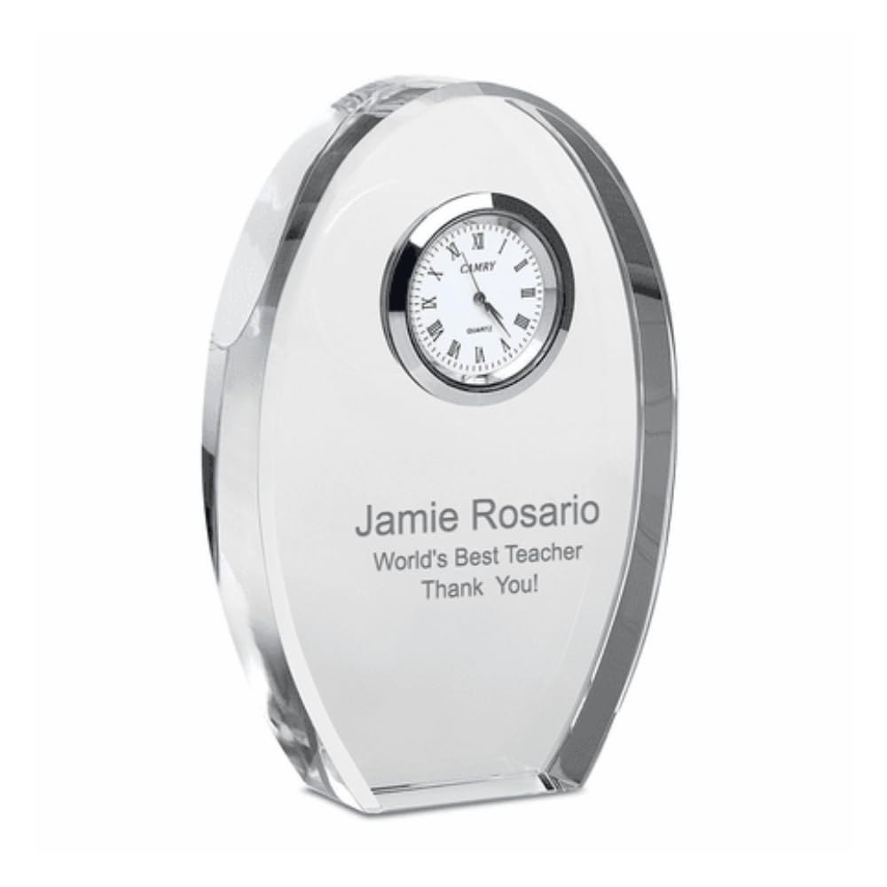 Executive Gift Shoppe | Distinguished Collection Personalized Oval Crystal Desk Clock with Custom Engraving