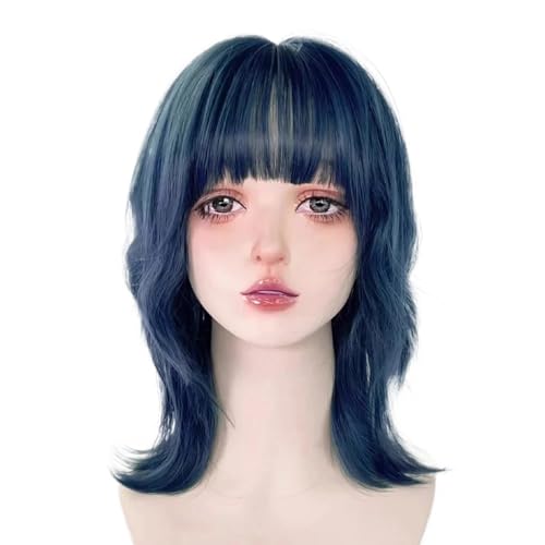 Peluca azul corta Bob ondulada para cosplay y fiestas temáticas