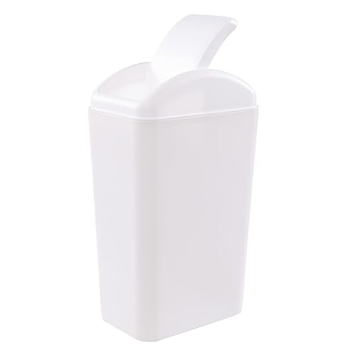 Morcte Cubo de basura pequeño de plástico de 3.5 galones con tapa abatible, cubo de basura con tapa abatible, color blanco