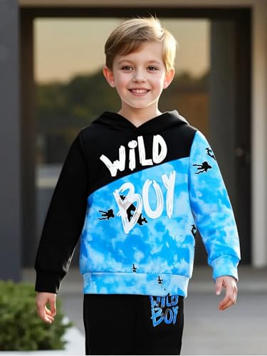 Image of 2-6T Toddler Baby Boy Clothes Long Sleeve Hooded Pullover Colorblock Sweatshirt + Pants 2pcs Fall Winter Outfit Set