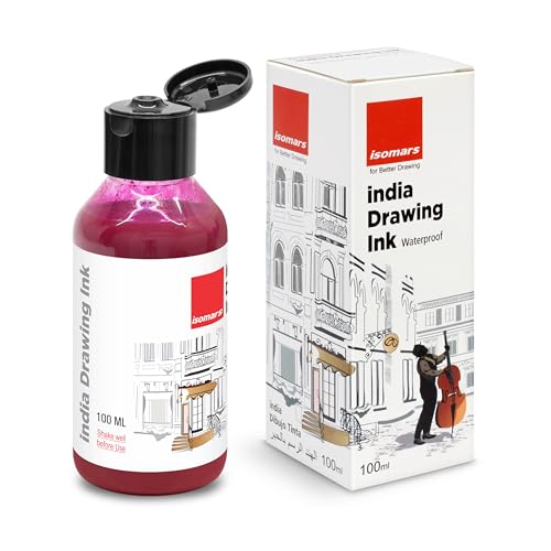 Image of Isomars India Waterproof Drawing Ink - Pink- 100ML Bottled Ink, for Paper Board, Canvas,Fabric and Wood Ideal for Designers, Airbrush Artists, Illustrators, Fine Artists and Craft and Hobbyists.