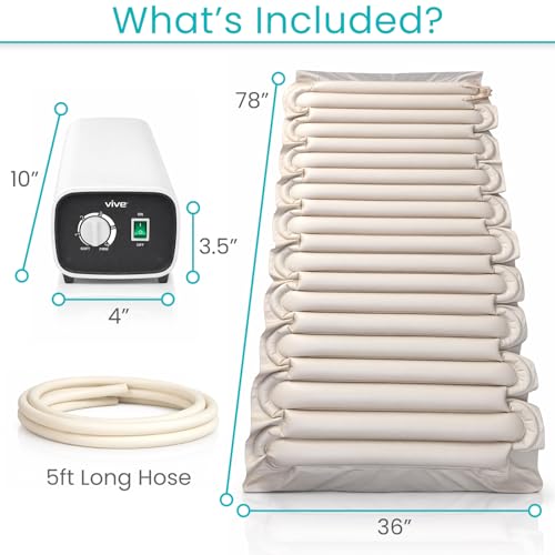 Vive Tube Alternating Air Pressure Mattress Pad - The Original Bed Sore Prevention Solution - Hospital & Home Mattress Topper - Includes Waterproof, Heat Resistant Ulcer Cushion & Whisper Quiet Pump