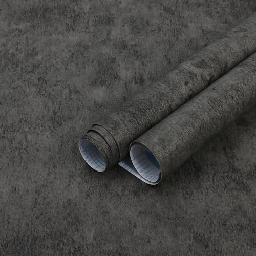 Fiula Papel Pintado Autoadhesivo Con Aspecto De Hormigón Para Muebles 40 x 300CM Color Gris Oscuro Efecto Cemento Resistente Al Agua Extraíble Salón Sótano Cocina Alféizar Gris
