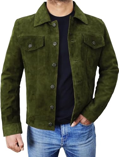 Image of Men's Suede Leather Jacket - Western Style Cowboy Trucker Leather Jackets for Adult Outerwear