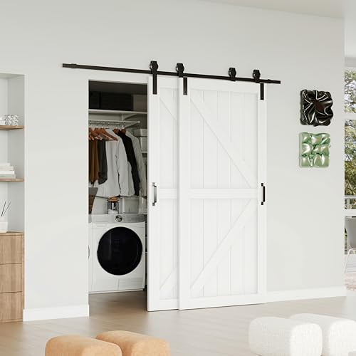 Lakenyon Bypass Barn Doors, 60' x 84' Sliding Barn Door with 6FT Sliding Bypass Barn Doors Hardware...