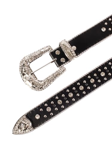 Rhinestone Belt for Men & Women, Western Cowboy Cowgirl Belt with Bling Cross Design for Jeans4