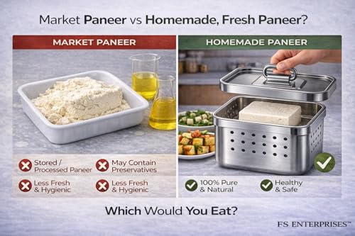 Image of Paneer Maker Steel 550ml | Paneer Maker Mould Press with Lid & Strainer | Homemade Paneer, Cheese & Tofu Maker Mould | Food Grade, Rustproof, Easy to Clean
