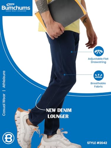 Image of Rupa Bumchums Men's Relaxed Fit Natural Denim Loungers with Adjustable Flat Drawstring