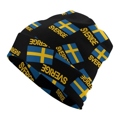 Sverige Sweden Swedish Flag Novelty Beanie Hat Funny Skull Cap Winter Warm Cuffed Pullover Sleep Hats Gifts Unisex
