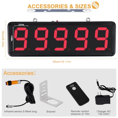 Image of Automatic Digital Conveyor Counter - Up to 99999 Counts, Infrared Sensor, Large LED Display, Wall-Mountable Tally Counter for Factory Assembly Lines Input 100-240V