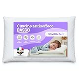 ER RELAX - Cuscino Antisoffoco per Bambini BASSO 50x80 altezza 5cm per Letto Grande. Guanciale BASSO, Anallergico, Traspirante, Rivestito con Fodera 100% Cotone. Made in Italy