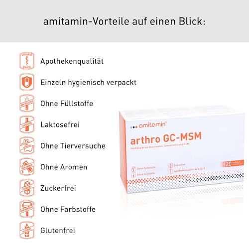 amitamin arthro GC MSM Glucosamin & Chondroitin & MSM plus Vitamin C | 120 Kapseln | Apothekenqualität | einzeln hygienisch verpackt | ohne unnötige Zusätze | deutsche Herstellung