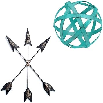 Iron Arrow Wall Decor - Hanging Native American Arrow Decor with Sprinkles of Gold and Metal Decorative Sphere for Home Decor - Distressed Teal, Bundle