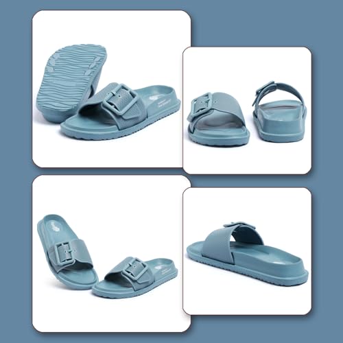 Image of FOOT UP Women's Soft Buckle Slides | Cushioned Anti-Skid Slippers for Women | Lightweight Comfort Sandals with Adjustable Buckle | Slip-On Footwear for Home Use, Indoor Areas & Outdoor Movement