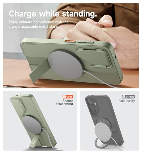 Image of SURITCH for Samsung Galaxy S25 Phone Case, Magnetic Shockproof Bumper Case Slim Protective Cover with Camera Cover & Adjustable Metal Kickstand for Galaxy S25 (2025)-Sage Green