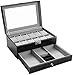 Schmuckschatulle Uhrenschachtel-12 Slots Herrenuhr Organizer Kunstleder Schmuck Display Kissenbezug Abschließbare Uhrenetui Armbandablage mit Glas Schmuckschublade zur Aufbewahrung und Anzeige 30 * 2