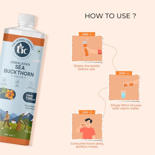 Image of The Herbal Chemist Sea Buckthorn Juice | Rich in Natural Vitamin C, Omega Fatty Acids & Antioxidants | Supports Immunity, Skin Glow & Digestion | Liquid Form | 500ml