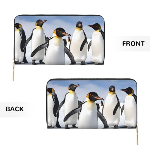 Leather Wallet for Women Ladies Novelty Printed Around Zipper Long Wallet Phone Purse Credit Card Holder, Penguin3