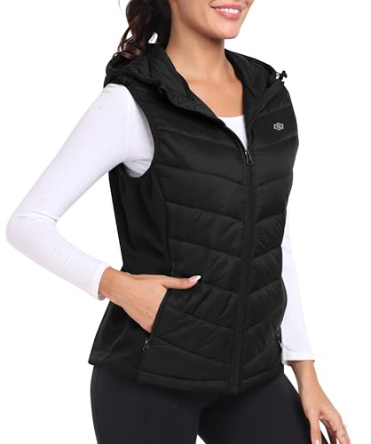 MoFiz Womens Puffer Softshell Vest Hooded Lightweight Insulated Hybrid Down Jacket Full Zip Running Vest
